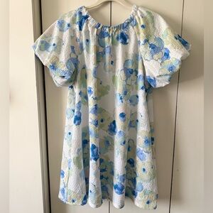 Easel Los Angeles Blue Floral Print Puff Sleeve Smocked Mini Dress Bow Easter S